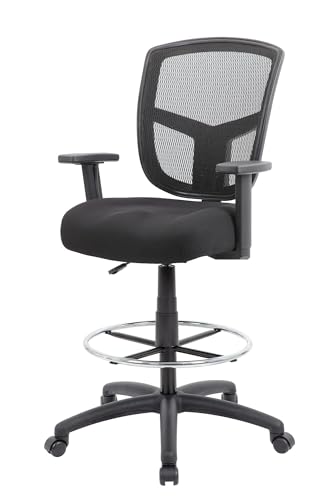 Scranton & Co Mesh Adjustable Height Drafting Stool, Black Finish, 46-49 in H x 27 in W x 27 in D, 4 in Foam Seat Cushion, Chrome Footring, Hooded Casters, Commercial Grade Office Chair