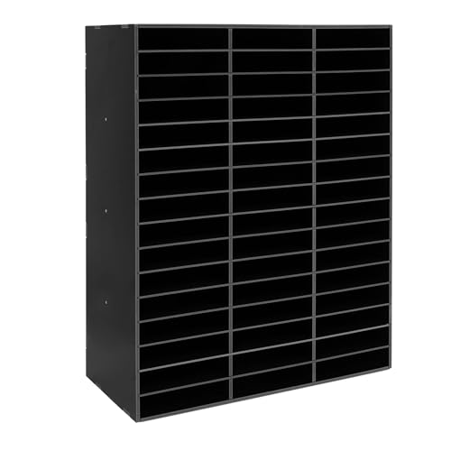48-Slot Mail Sorter Wood Literature Organizer, 16 Tier Bill Paper Organizer Cabinet, 110lb Capacity - Desk Student Mailbox for Classroom, Office, Home, Document Storage & Magazine Display, Black
