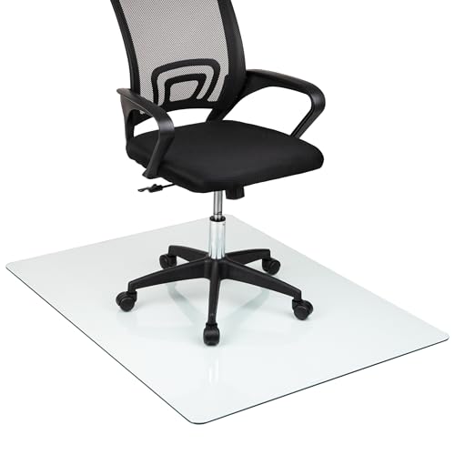 Mind Reader Tempered Glass Chair Mat, Clear Floor Protector for Hard Floors or Low-Pile Carpet Only, Heavy-Duty Glass Mat for Office or Home, 46" x 36", Clear