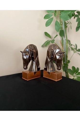 Bookends Abstract Horse Design Polyester Decorative Book Holders for Shelves, Brown, Set of 2 - Brown