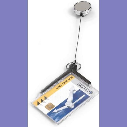 DURABLE Badge Holder Deluxe with Retractable Reel, Charcoal, Pack of 10 (830758)