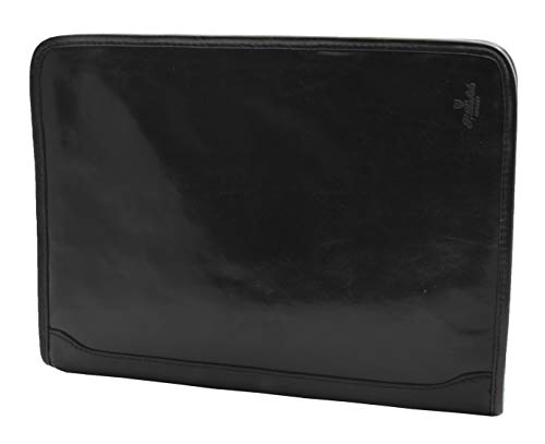 Real Leather Folio Underarm Bag Black Ring Binder A4 Pad Portfolio Organiser - Arturo