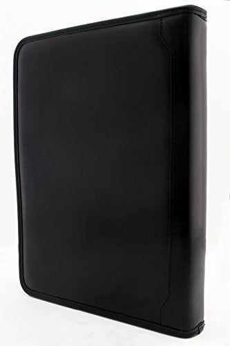 Noda Italian Genuine Leather Zipped Business Conference A4 Folder Ring Binder (Black)