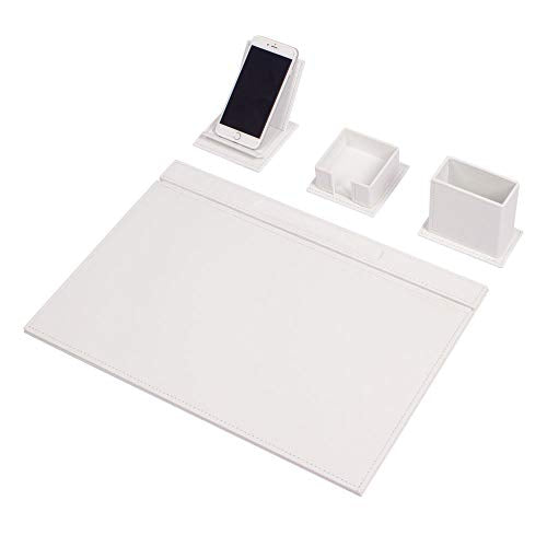 Leather Desk Set - Home Office Accessories - Desk Supplies - Leather Desk Set - Office Table Work Desk Accessories - Desk Storage Organizer - 4 Accessories-4 PCS (White)