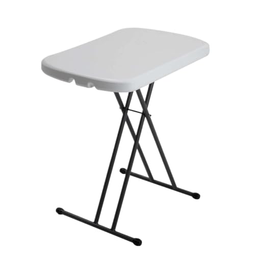 26 Inch Rectangle Foldable Personal Table, Light Commercial Grade Indoor Outdoor Utility , UV Protected HDPE Almond Tabletop, Bronze Rust Resistant Steel Frame, Adjustable Height Fold Flat Storage