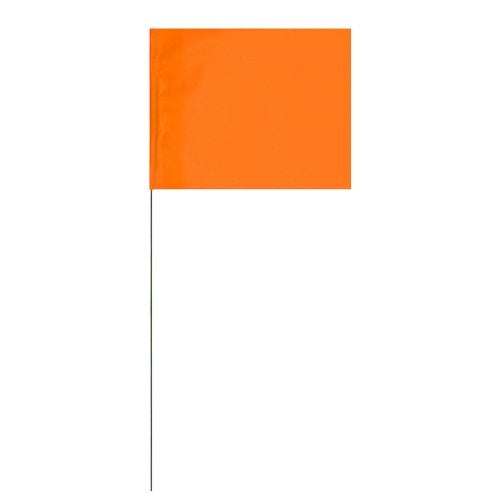 Marking Flags Fluorescent Orange 4" x 5" Flag with 21" Wire Staff (100 Flags)