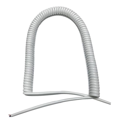 Coiled Curly Mains Flex Cable 2 Cores 1.5mm2 15AWG White 1-3 Meters