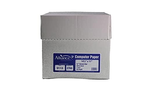 1/2" Green Bar Computer Paper 14.875 x 11, 50 cartons,2,700 shts/ctn, 20lb (99113)