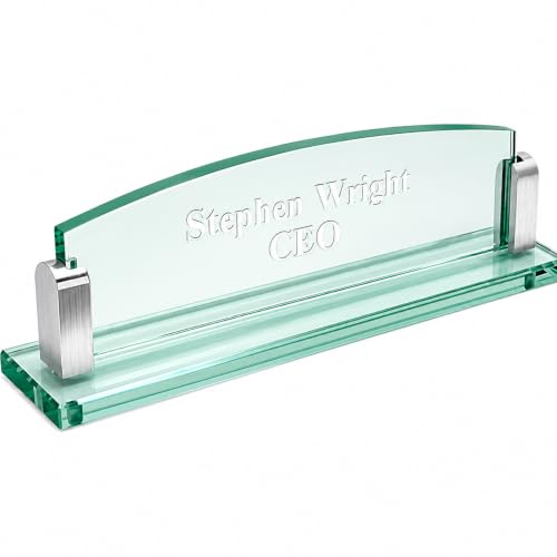 Executive Gift Shoppe | Personalized Glass Desktop Name Plate with Custom Engraving