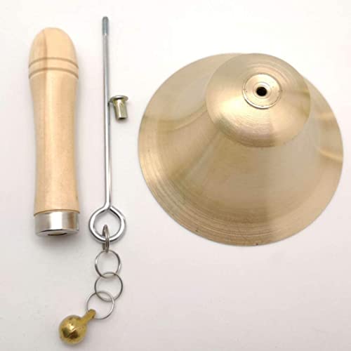 Hand Bell Extra Loud Solid Brass Call Bell， Rattle Bell with Wooden Handle School Bell Handheld Loud Call Bell for Table Hotel Counter Reception Restaurant Bar- 14cm