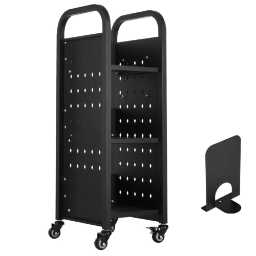 Indoor Rolling Book Cart Carbon Steel 3 Shelf Library
