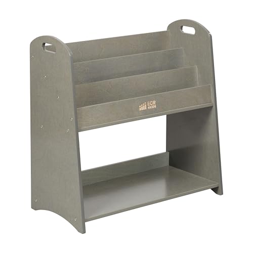 ECR4Kids 3-Shelf Floor Book Display with Handles and Storage, 30in, Kids Bookshelf, Grey Wash