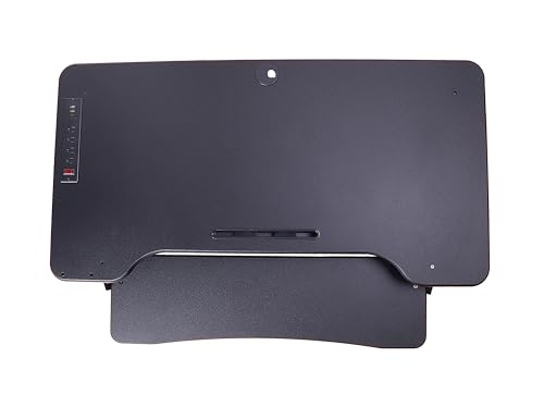 Rocelco 46" Electric Standing Desk Converter with AC Outlet USB Charger and Dual Monitor Arm Mount - Motorized Adjustable Sit Stand Riser - Tabletop Workstation Keyboard Tray - Black (R EDRB-46-MA2)