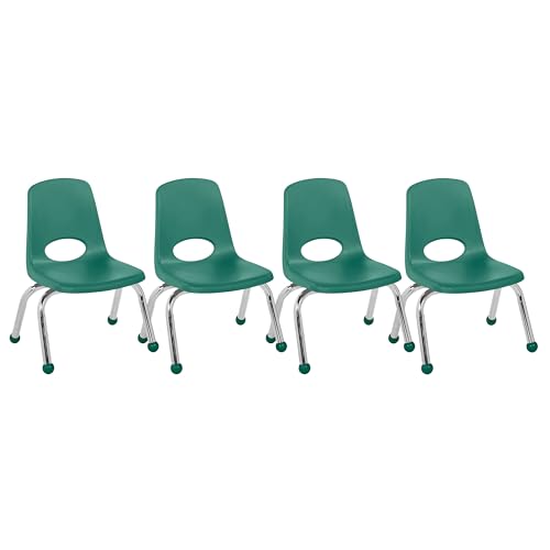 FDP 10" School Stack Chair with Ball Glides, Green, 4-Pack, 10377-GN