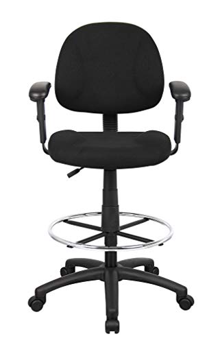 OCC Drafting Stool with Foot Ring and Adjustable Arms in Black Fabric Drafting Chair