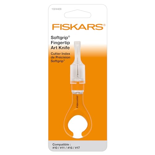 Fiskars Softgrip FingerTip Art Knife, Finger-Handicraft Knife/Blade, for Right- and Left-Handed People, Total Length: 10,7 cm, Quality Steel/Plastic, Orange, 1024409