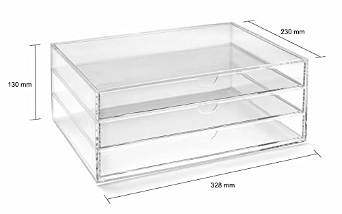 OSCO Landscape Clear Acrylic 3 Tier Paper Sorter, A4 Document Storage, Filing Drawers, Paperwork Organiser, Desk Tidy, Cosmetic Storage, Lego Sorter, Coffee Capsule Pods Holder