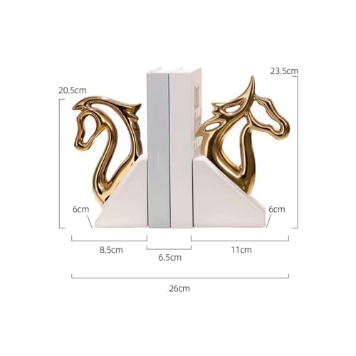Book Organizer Ceramic Horse Head Bookends, Home Office Decor, for Desktop Bookshelves,Book Ends for Shelves(Silver)