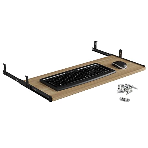 FENOKD Keyboard Tray Under Desk Slide-Out - with 14 Inch Keyboard Slides Rails, Smoothly Pull Out Keyboard Drawers and Platforms, for Home/Office/Work/Gaming, Keyboard Holder.D-walnut-70cm x 27cm