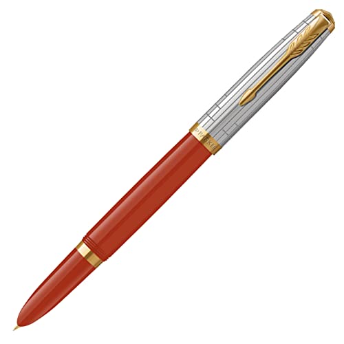 PARKER 2169134 Fountain Pen 51 Modern Heritage Rage Red GT Fine Point, Gift Boxed