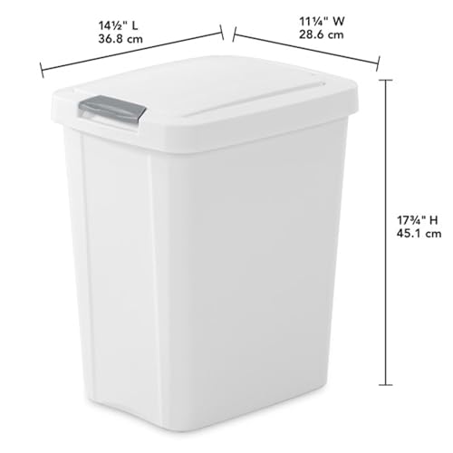 Sterilite 7.5 Gallon TouchTop Wastebasket with Lid that Opens with Touch, Conceals Trash in the Kitchen, Bathroom, Mudroom or Office, White, 12-Pack