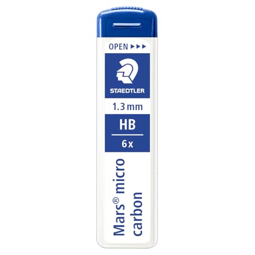 Staedtler Mars Micro Carbon Mechanical Pencil Refills, Tube of 6 1.3mm, Pack of 12 Tubes, HB Thick Graphite Leads, 250 13-HB
