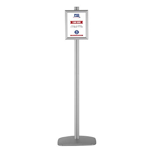 M&T Displays Free Standing Aluminum Display Stand Single Sided Document Brochure Sign Holder Front Loading Portrait Landscape Snap Frame 2x(8.5x11) inch Silver