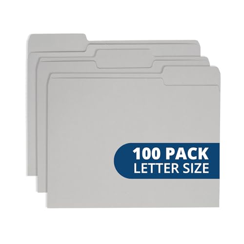 Blue Summit Supplies 100 Gray File Folders, Letter Size, 1/3 Cut Tab, 11pt