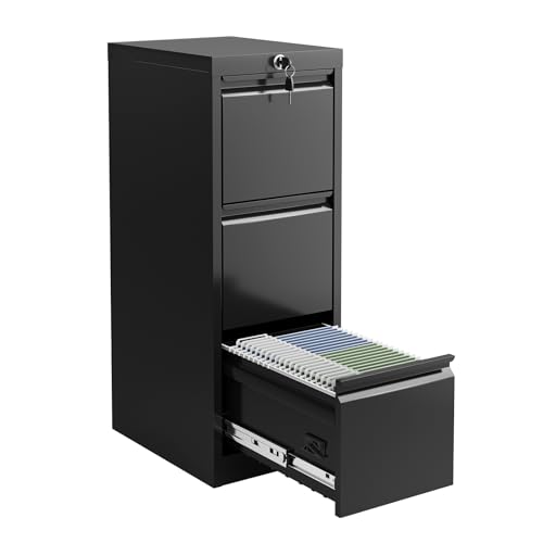 MegaChoice Metal File Cabinet with Lock,3-Drawer Vertical Filing Cabinets, Tall Locking Filing Cabinet Organizer for Home Office, File Storage Cabinet for Letter/Legal/a4/f4 Size File