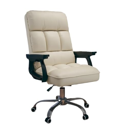 Ergonomic Office Chair PU Leather Soft Desk Chair with Armrests Swivel Adjustable Office Chair ﻿(White)