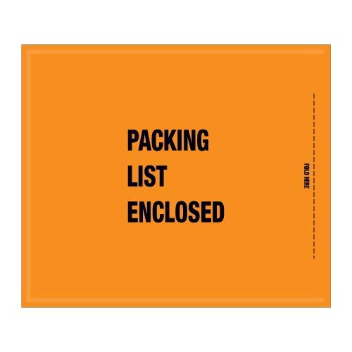 TapePlanet Mil-Spec Full Face Orange "Packing List Enclosed" Envelopes (1000 Per/Case) (8 1/2" x 10")