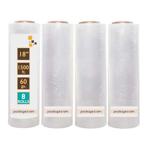 8 Rolls 18" x 1500 Ft Stretch Wrap Heavy Duty, Industrial Strength Shrink Wrap, 55 Gauge High Performance Stretch Film Replaces 80 Gauge Low Films, Clear Hand Stretch Wrap
