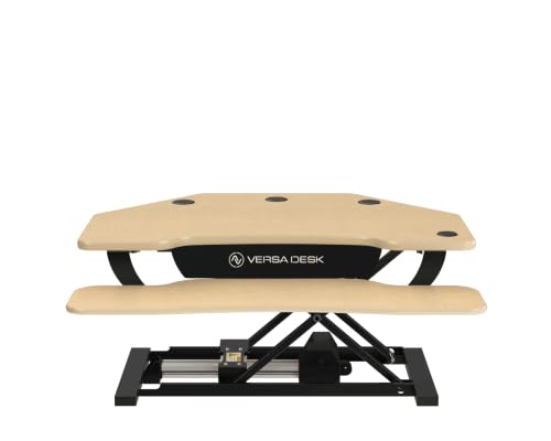 VERSADESK PowerPro 36 Inch Electric Corner Standing Desk Converter, Motorized Height Adjustable Sit-Stand Desk Riser, Dual Monitor & Laptop Workstation with Keyboard Tray, Maple