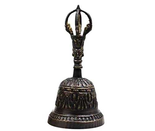 ALZBNDEOH Hand Bell Extra Loud Solid Brass Call Bell， Luxury Table Decoration Dinner Bell, Corporate Rewards Vintage Engraving Pattern Handheld Bell(Bronze,Large)