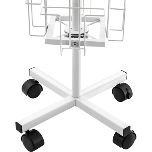 Rotating Greeting Card Rack, 24 Pocket 6 Tier Display Stand 360° Rotating Floor Stand Metal Postcard Holder Pocket Rotating Holder w/ 4 Wheels for Postcard Sticker Holiday Gift Card Retail (White)