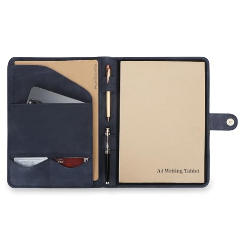 CestAntiQ Full Grain Leather Legal Pad Portfolio Organizer for Work - Blue