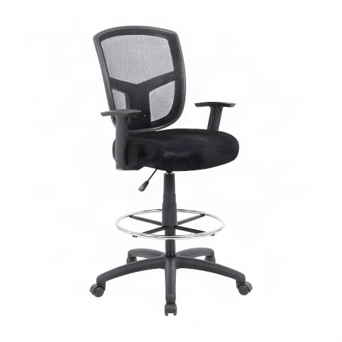 Bison office Mesh Task Stool with Adjustable Arms, Drafting Chair with Nylon Base and Dual-Wheel Casters for Standing Desk and Home Office
