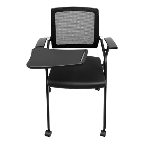GUEYYSAN Foldable Reception Chairs, Foldable Office Chair Set with Mini Tabletop Portable Office Desk Chair with Wheel Strong Load-Bearing Seat for Schools Conference Black (1 Pack)