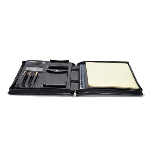 Geslun Leather Portfolio with Hidden Handle, Zippered Front Pocket