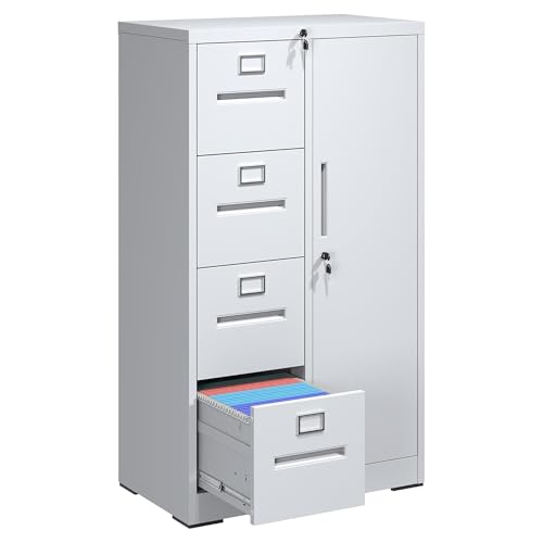 EKJ 4 Drawer Filing Cabinet with Lock, Metal Storage Locker Cabinets for Home Office, File Cabinet for Hanging File Folders Letter/Legal/A4/F4 Size Documents, Assembly Required