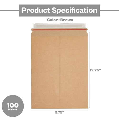 PSBM 100 PCS 9.75 x 12.25 Inch Kraft Rigid Photo Mailers, Cardboard Shipping Envelopes, Mailers for Shipping Photos, CDs, Documents, Catalogue, Or Any Flat Object