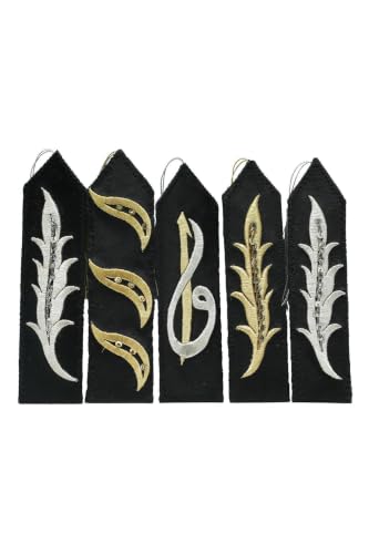 Handmade 5-Piece Maraş İşi Bookmark Set 7.1 in Black Velvet with Gold and Silver Thread Embroidery