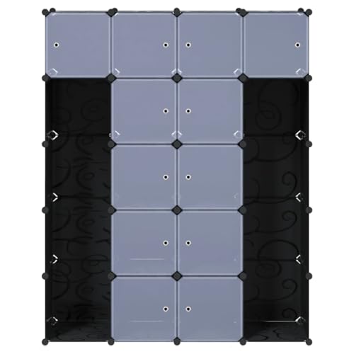 Coespram Modular Cabinet 14 Compartments, 14.6" x 57.5" x 71.1" Plastic Cube Storage Organizer, Flexible Shelving Unit for Living Room, Hallway and Office, Black and White