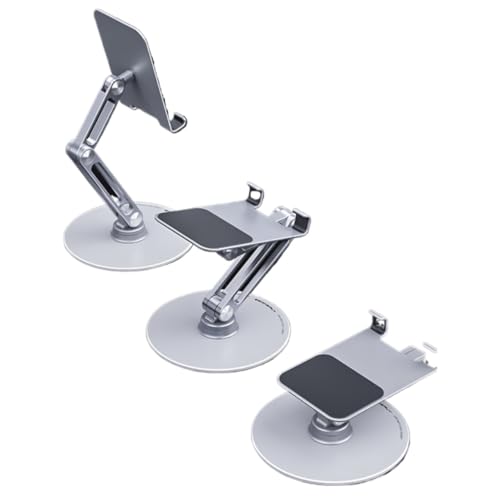 SPXTOM Phone Holder, 360 Rotation, Foldable Aluminum Alloy Cell Phone Stand with Convenient Charging Port, with All 4-13" e-Readers(Silver)