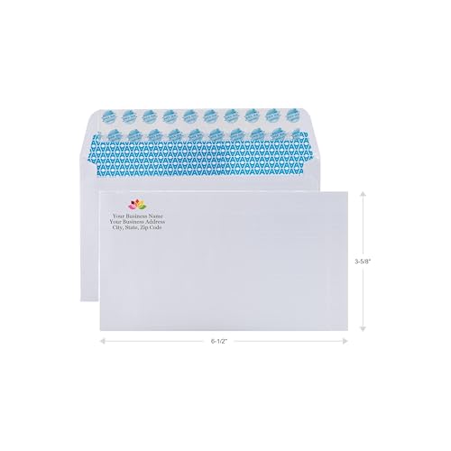 Aimoh #6 3/4 Custom Printed Envelopes Personalized with Logo and Address/Return Address Imprinted - Security Tinted Self-Seal - No Window, Size 3-5/8 X 6-1/2 -White-24 LB- 1800 Count (7-34300-1800)