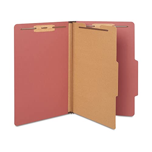 Staples Classification Folders, Legal Size, 2/5‑Cut Top Tab, Red, 1‑Divider, Heavy‑Duty Fastener Design – 20/Box