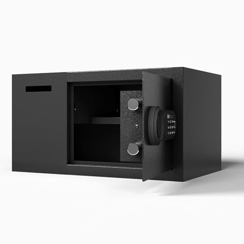 HOYOC Safe Box, Steel Security Safe Lock Box with Electronic Keypad and & Keys Home Hotel Security Safe Box Multi-User Keypad Security Business Depository Drop Safe for Money, Cash & Mail Lock Box
