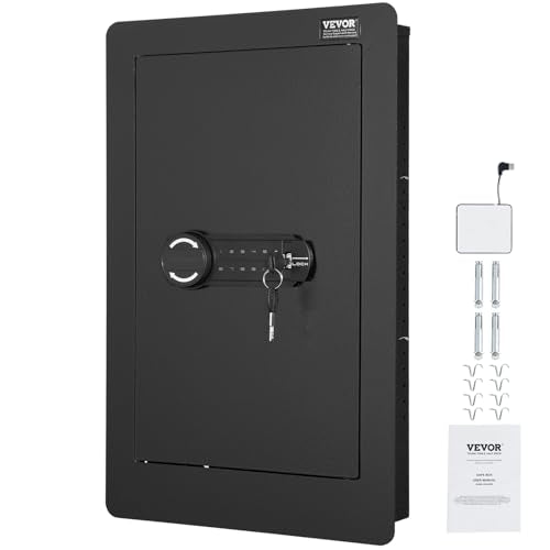 VEVOR 25.59" High Concealed Wall Safe, Keypad Access 3-Level Security Safe, Includes 3 Adjustable Shelves & 6 Hooks, Made of Durable Q235 Steel, Features LED Lighting & Alert System for Valuables