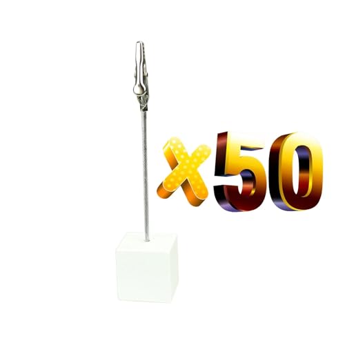 Memo Clip Holders Stand with Alligator Clasp 50pcs Memo Clips Cube Wire Photo Holder Logo Custom Wedding Place Card Promotion(White)
