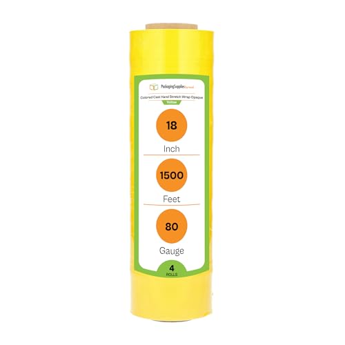 PSBM Dark Yellow Plastic Hand Stretch Film/Wrap 18" x 1500' 80 GA 4 Rolls